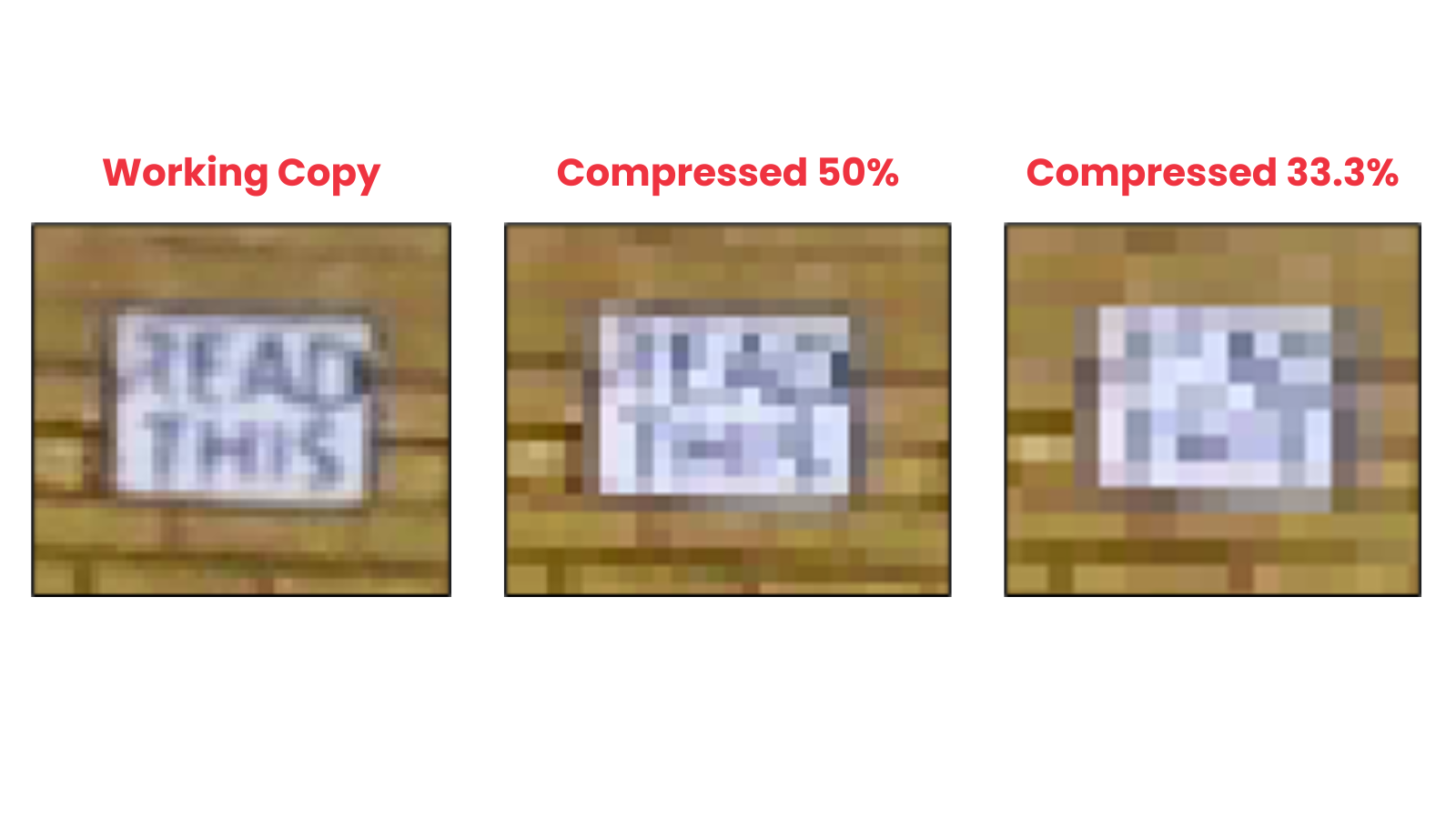 Three images showing the effects of image compression